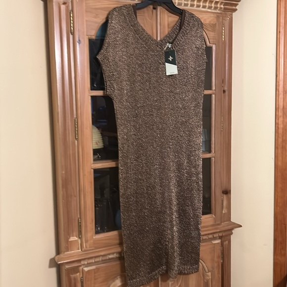 Bronze Metallic Knit Indie Dress - Picture 7 of 9